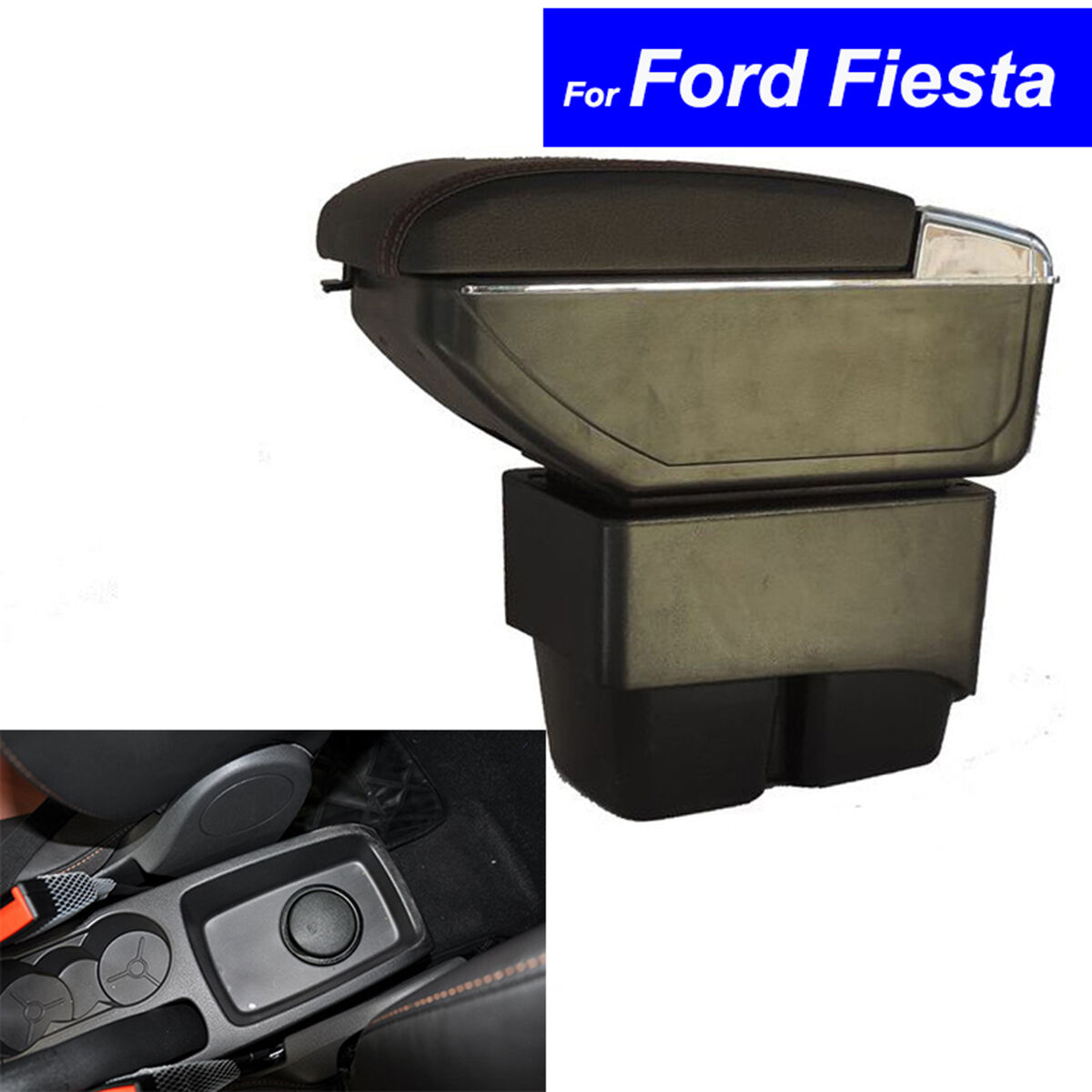 Leather Car Center Console Armrests Storage Box for Ford Fiesta 2003~2013 2014