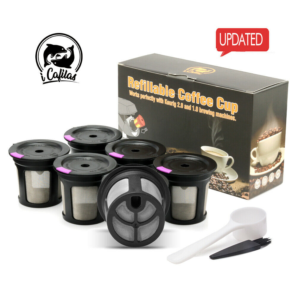 i Cafilas 6 Refillable Reusable K Cup Filters Pods Stainless Steel Bottom Screen