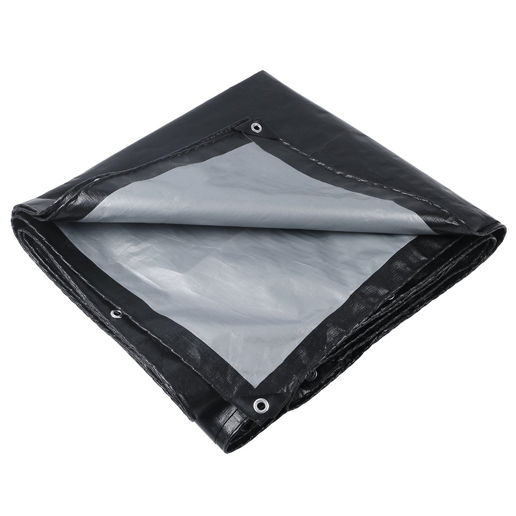 Heavy Duty Tarpaulin Waterproof Tarp Cover Sheet Canvas Black&Sliver 3m x4m