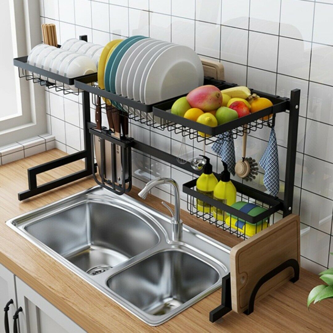 Over the Sink Dish Drying Rack  Adjustable 2 Tier Large 