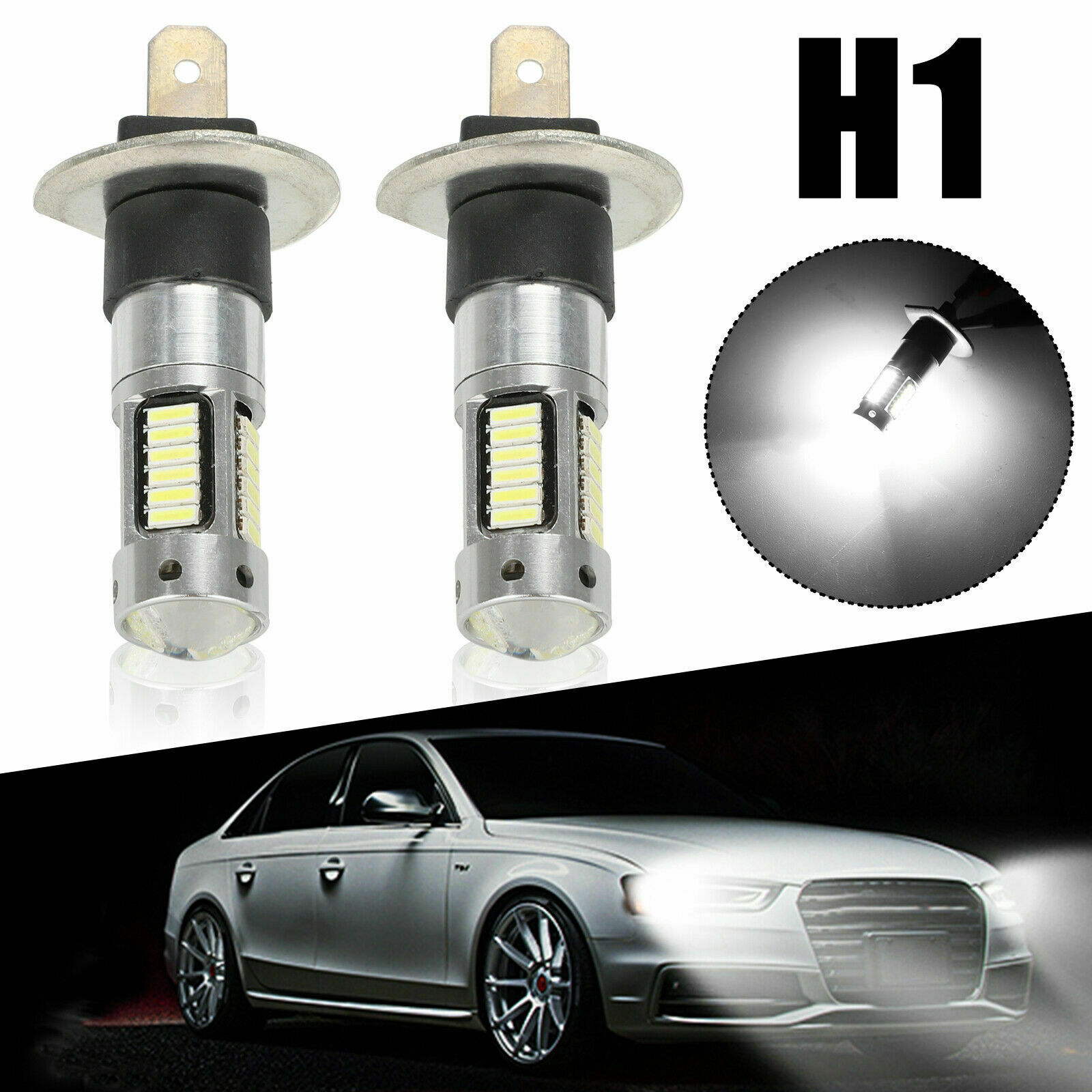 2Pcs H1 LED Headlight Bulbs Conversion Kit Hi/Low Beam Fog Light 35W 6000K White