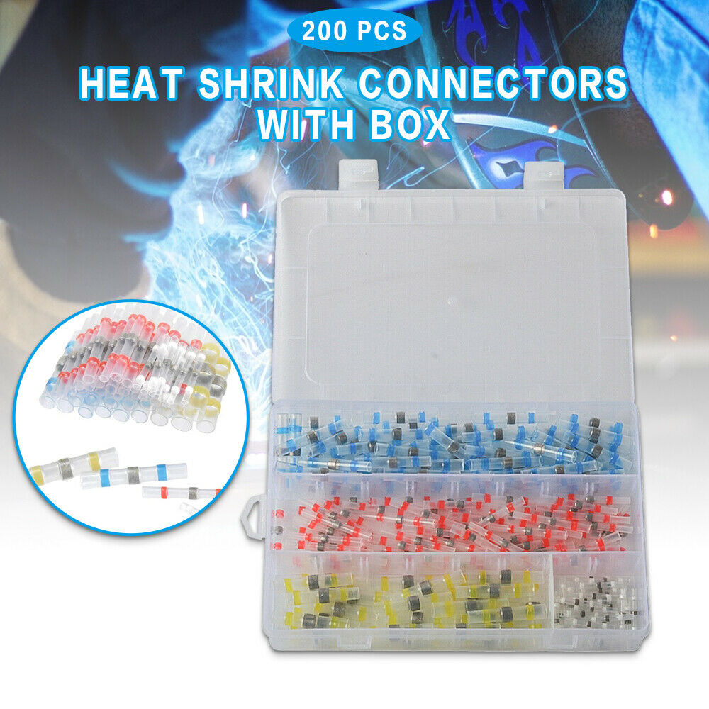 200Pcs Heat Shrink Solder Sleeve Wire Crimp Butt Terminals Connectors Waterproof