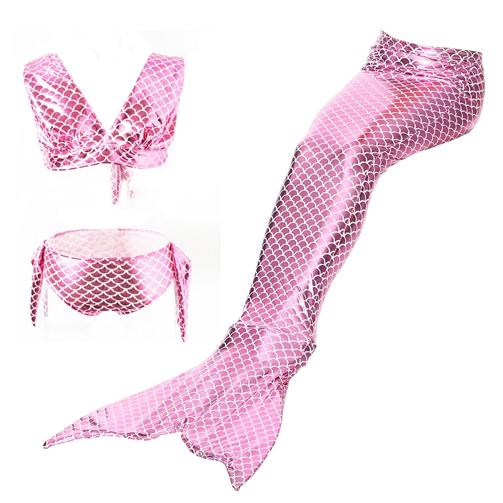 Girls 3pcs Swimwear Top Panties Mermaid Tail Swiming Costume Monofin Flippers Swimsuit (110)