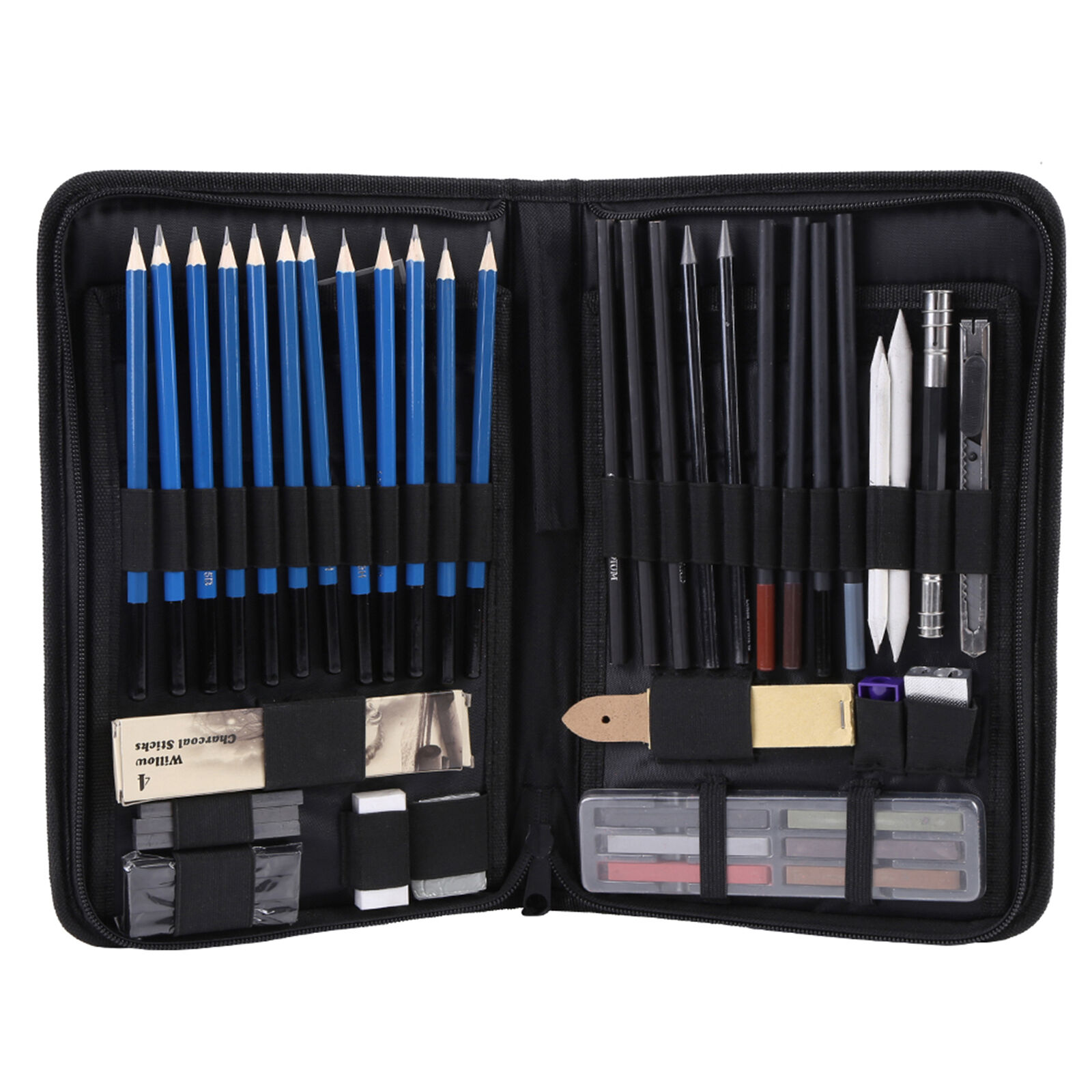 48PCS Professional Sketching Drawing Pencils Kit Carry Bag Art Painting Tool Set Student Black