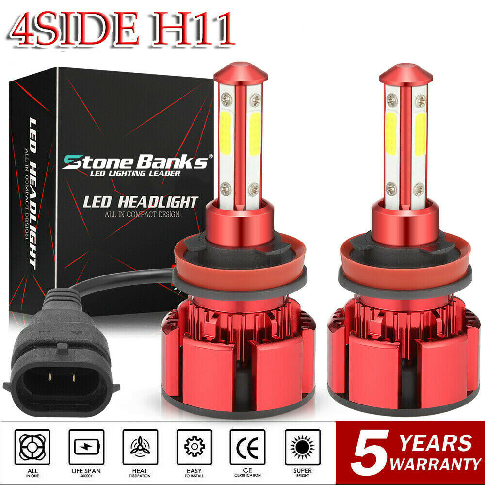 4-Side H11 LED Headlight  Kit Low Beam Bulbs High Power 6000K