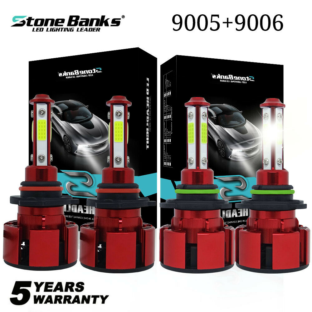 4 side 9005 + 9006 LED headlight bulb kit high and low light light bright 6000K white