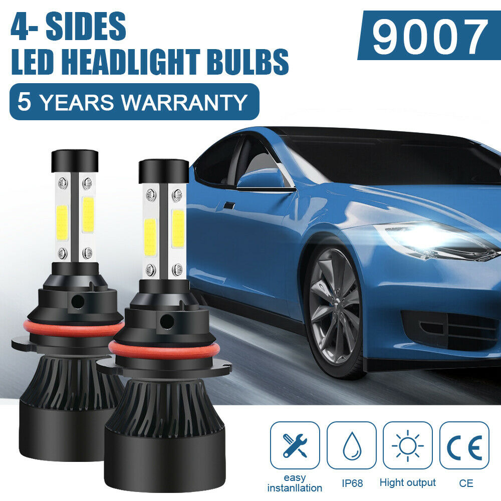 9007 LED Headlight Bulbs Kit 4-sides High Low Beam Fog Super Bright 6500K White