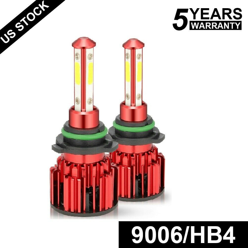 4-sides 9006 HB4 LED Headlight Bulbs Conversion Kit High Low Beam 6500K White