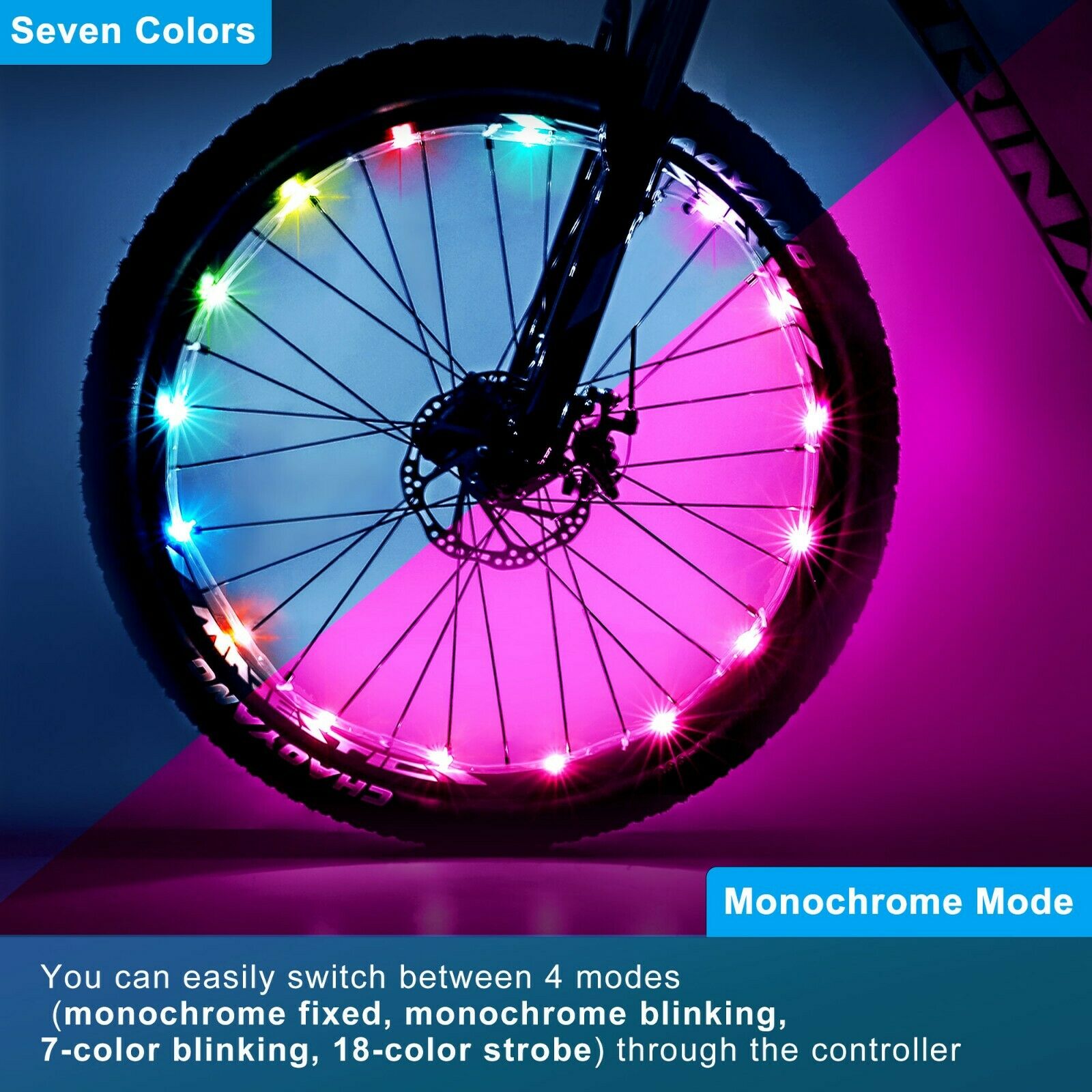 Nexillumi 1 Pack LED bicycle wheel light, 7 colours in one waterproof bicycle LE