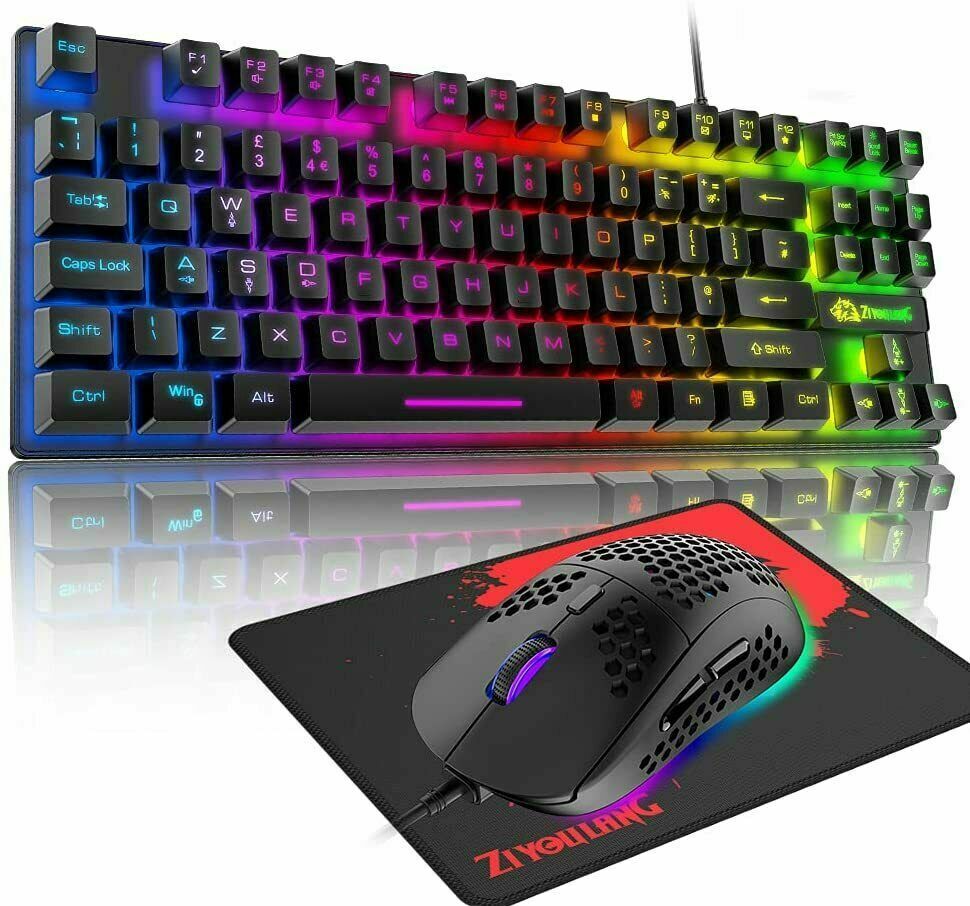 Wired USB Gaming Keyboard and Mouse Mousepad Set 88 Keys Rainbow Backlit for PS4