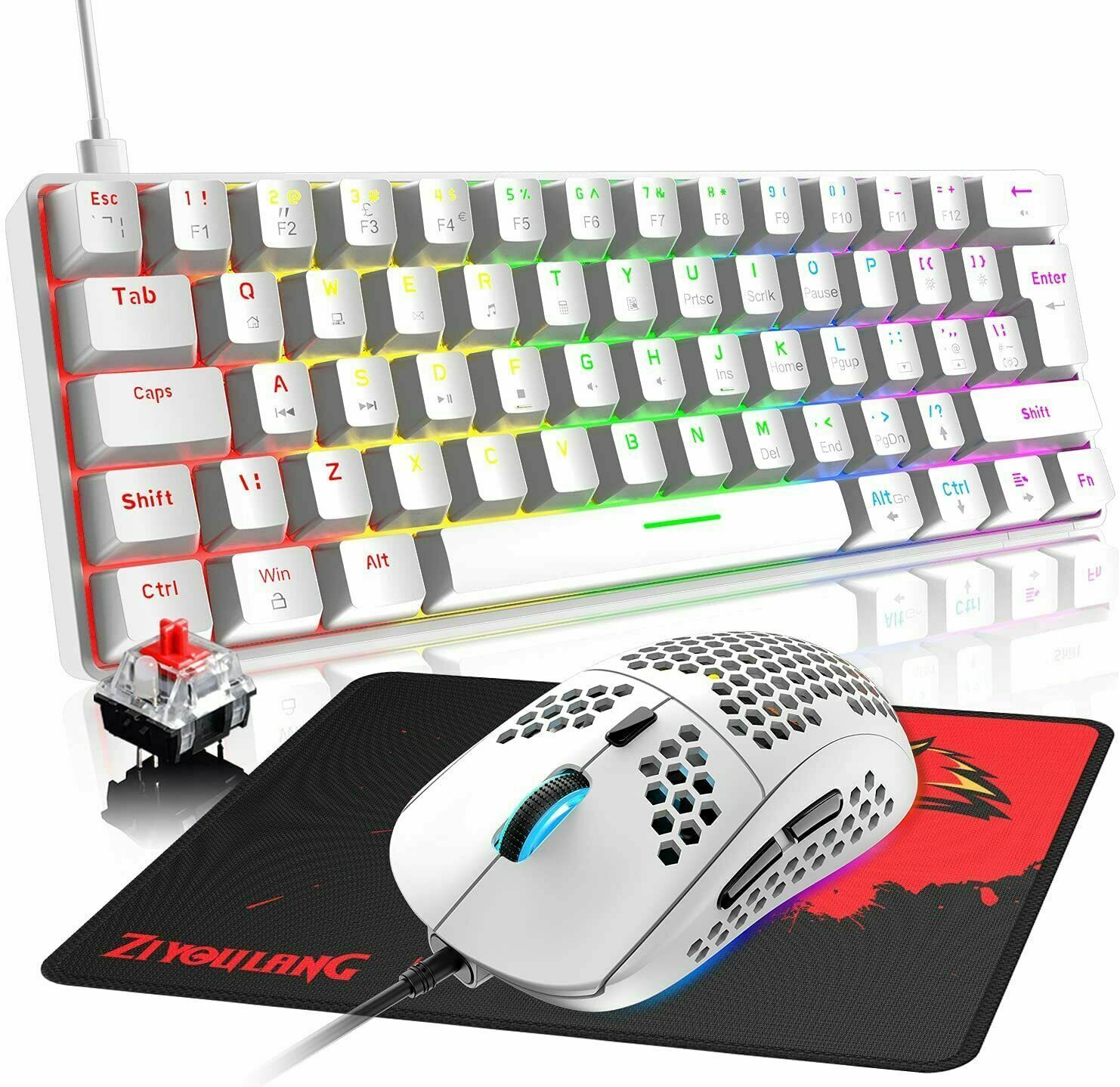 60% Wired Mechanical Gaming Keyboard And Mouse Set RGB Backlit USB Type-C PS4/3