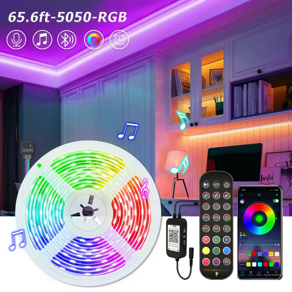 65.6ft LED Strip Lights APP Control Bluetooth Smart Music Sync Room Home Decor