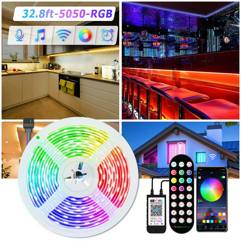 Room TV 32.8ft Smart WIFI LED Strip Music Lights work with Alexa Google RGB 5050