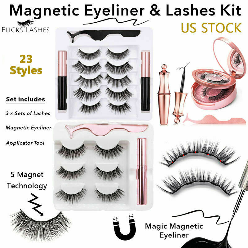 Magnetic Eyelashes Set with Magnet Eyeliner & Tweezer Kit Waterproof 2/3 Pairs