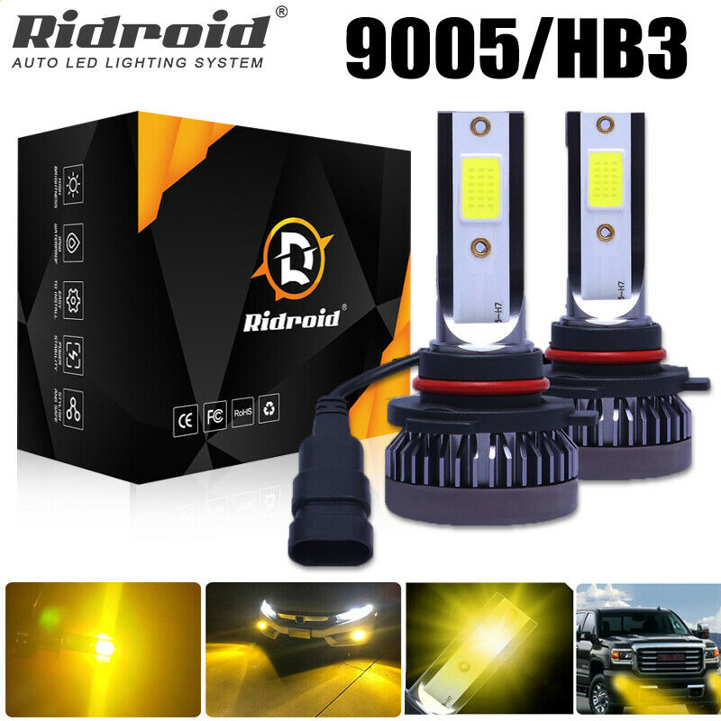 Mini 9005 HB3 LED Headlight Bulbs Hi/Low Beam 3000K Yellow Light Fog Lights Lamp