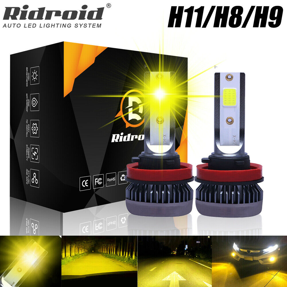 Mini H11 H8 H9 3000K Golden Yellow LED Headlight Bulbs High Low Beam Fog Light