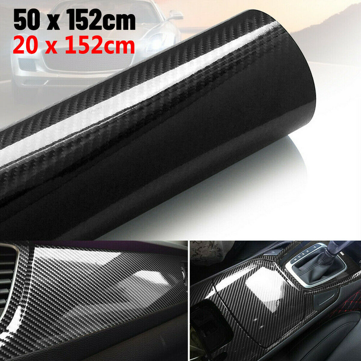 6D Car Interior Wrap Sticker Carbon Fiber Glossy Vinyl Film Car Auto Accessories