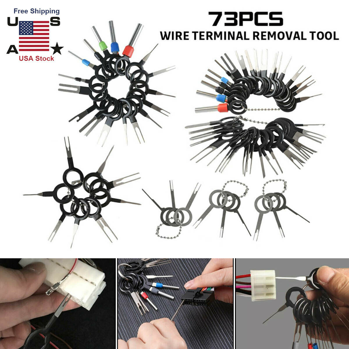 73Pcs Wire Terminal Removal Tool Car Electrical Wiring Crimp Connector Pin Kit