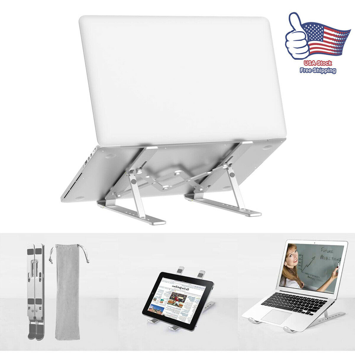 Ergonomic Laptop Stand Height Adjustable Folding Aluminium Holder Slip-proof New