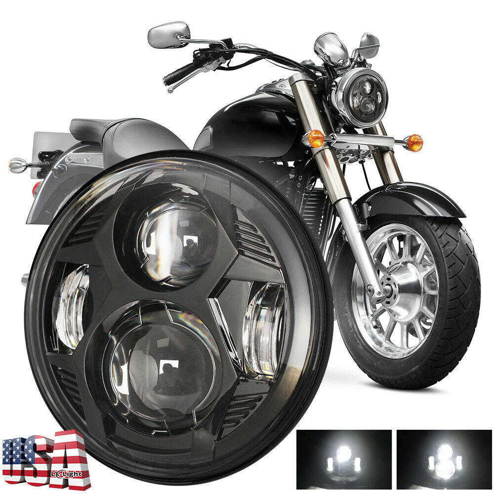 Brightest Black 5-3/4" 5.75 Inch Round Led Headlight for Motorcycle Bike Motor