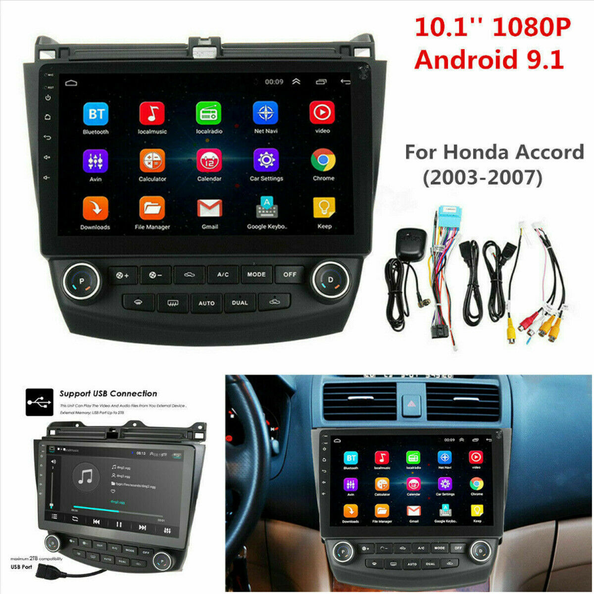 10.1'' Android 9.1 Quad-Core Car Stereo Radio GPS Nav for Honda Accord 2003-2007