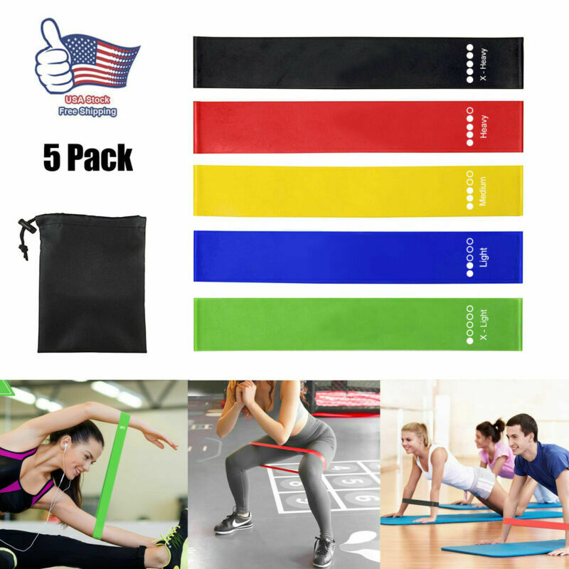 5X Resistance Fitness Yoga Band Strap Loop Elastic Gym Excercise Workout 5-40LB