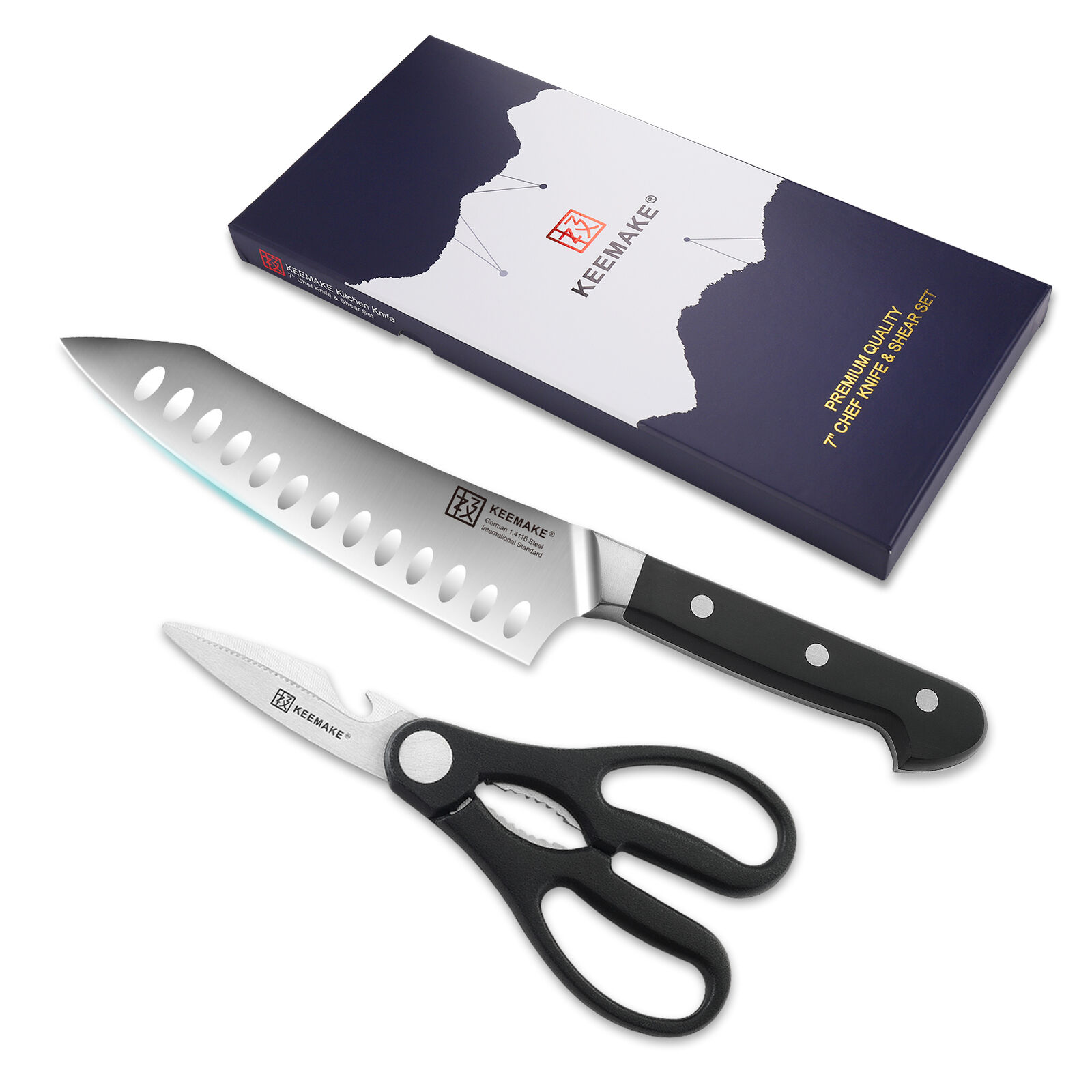 2Pcs Chef Knife Set Stainless steel Kitchen Shears Scissor Cutlery Slicing Gift