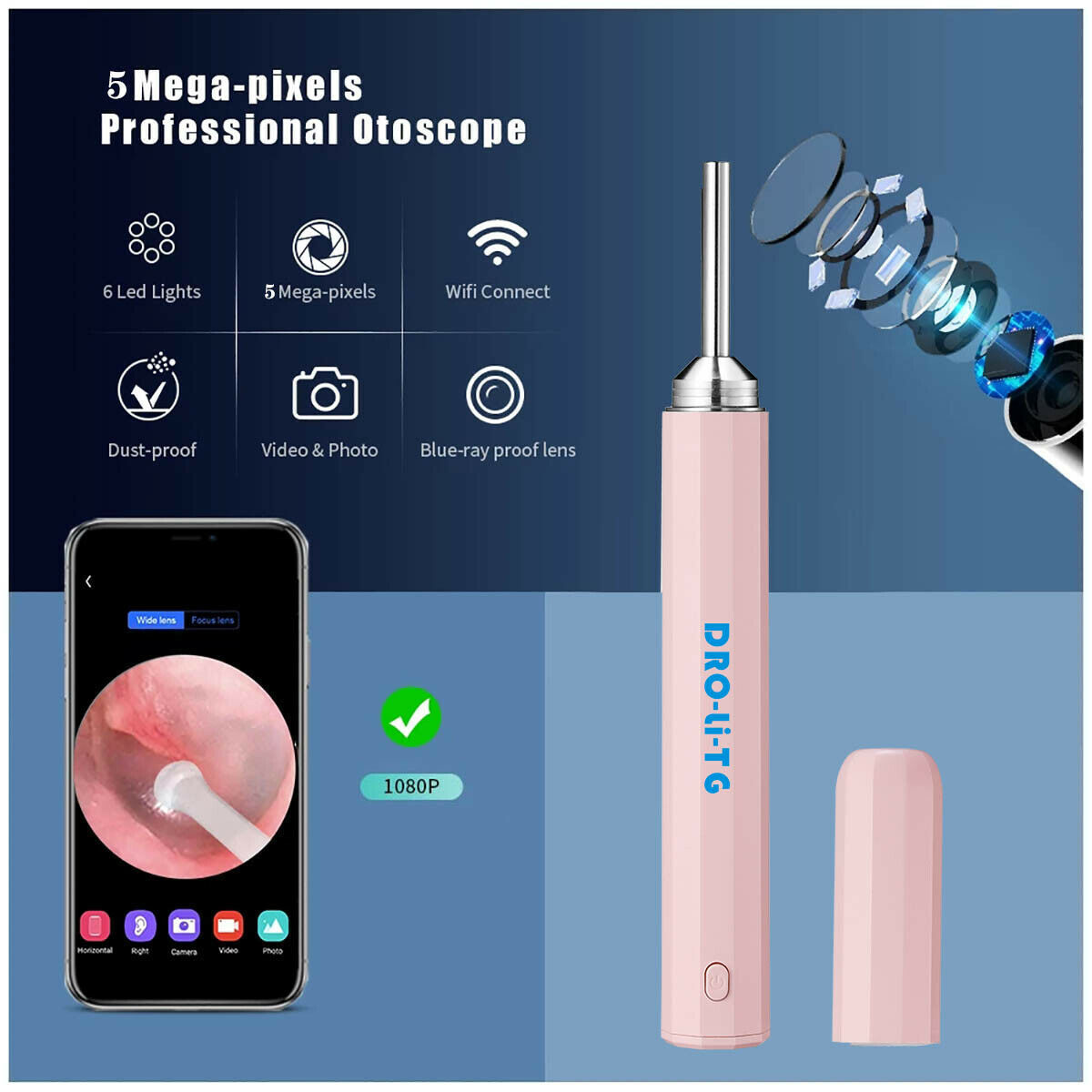 Wireless Clean Camera WiFi Otoscope Ear Scope Endoscope for iPhone iPad Android