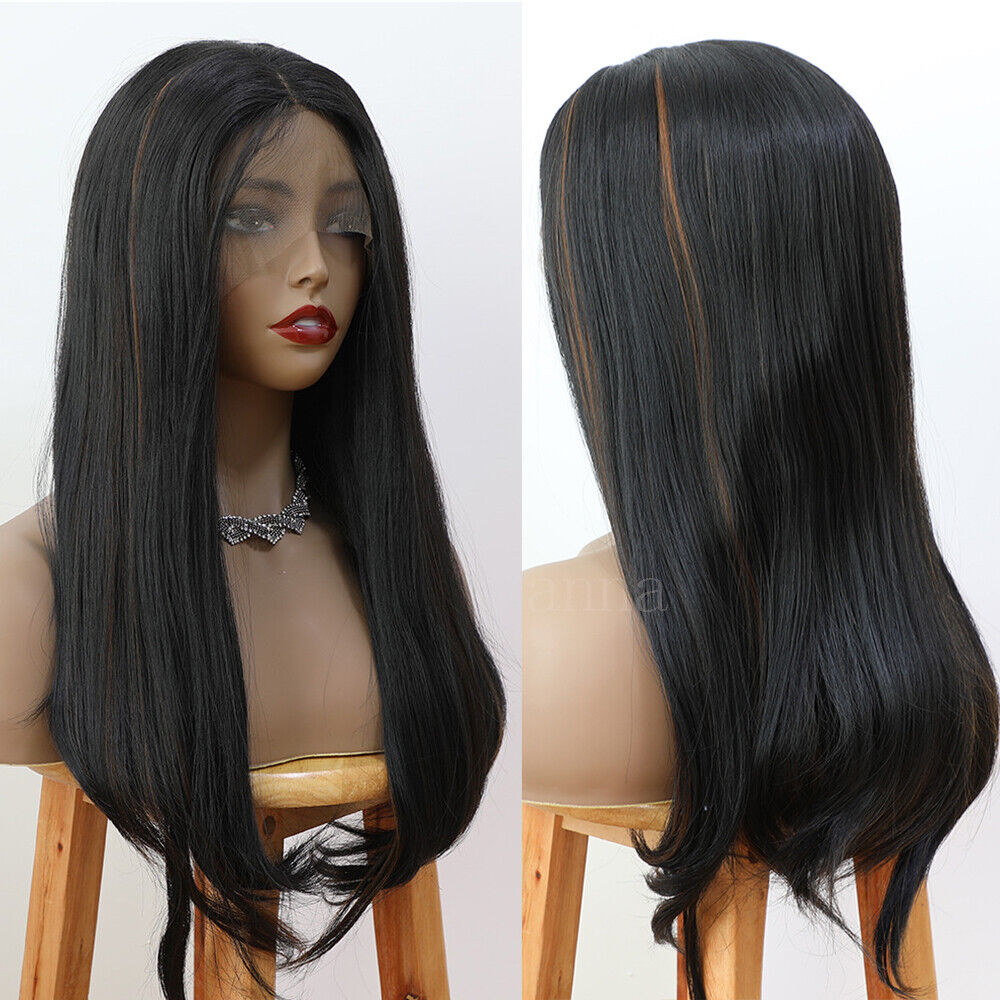 Synthetic Lace Front Wigs #4 Highlight Long Natural Straight Hair Fashion Women
