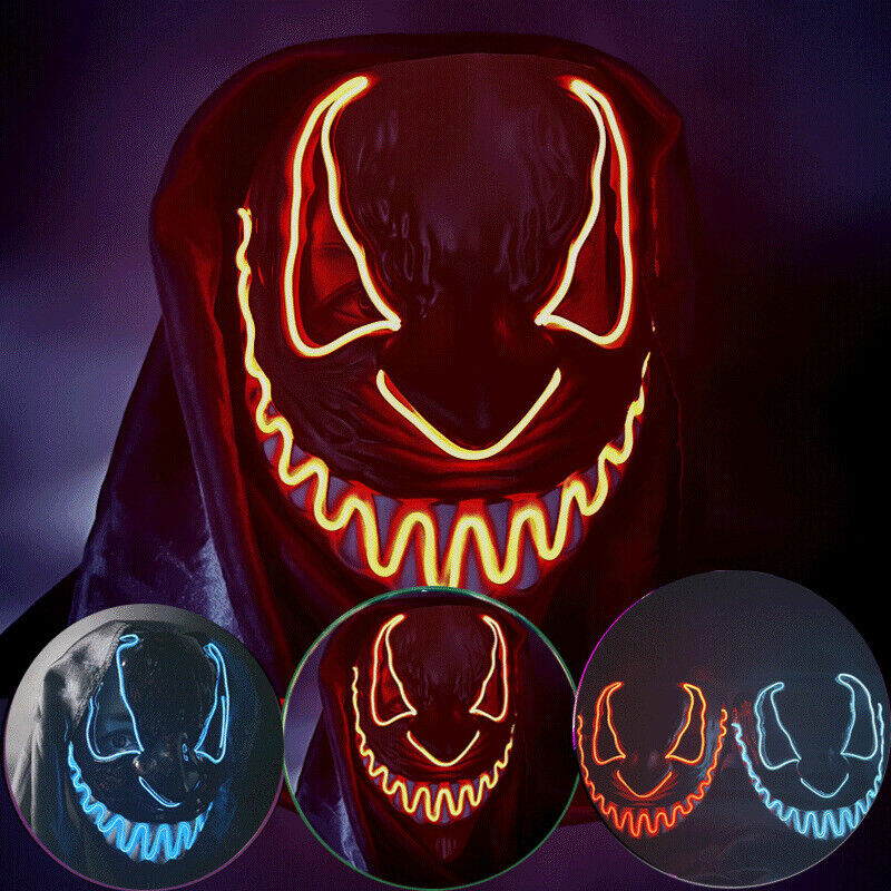 Halloween Clubbing Light Up LED Mask Costume Rave Cosplay Party Purge 3 Modes UK