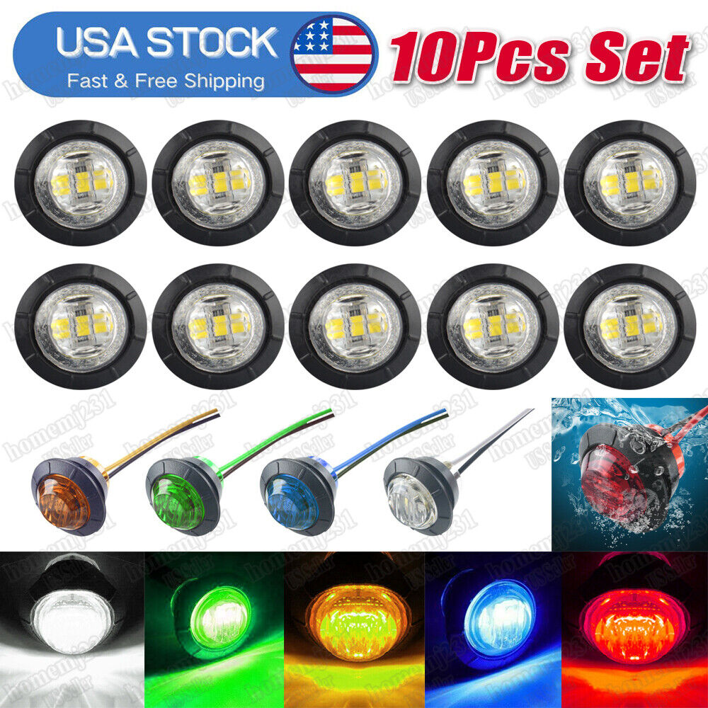 10X 3/4" LED 12V Marker Lights Bullet Truck Trailer RV Round Side Lamp Amber Red