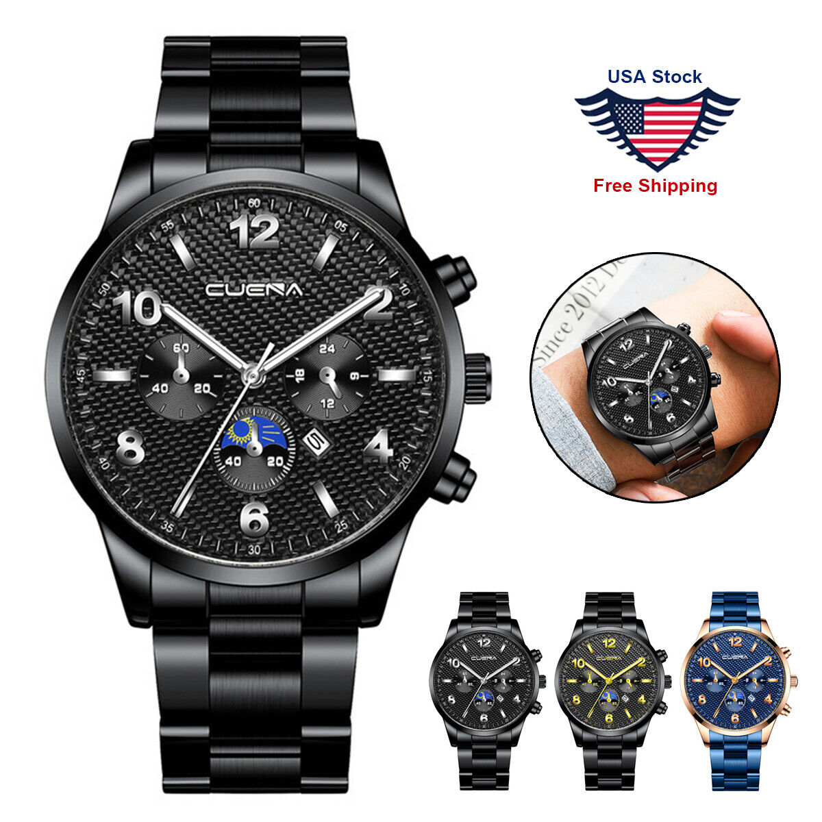 CUENA Waterproof Men Watch Relojes De Hombre Stainless Steel Quartz Classic Gift