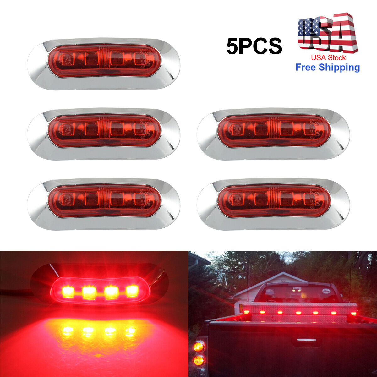 5PCS Amber 4 LED Side Clearance Marker Light for Car Truck UTE Trailer Pickup