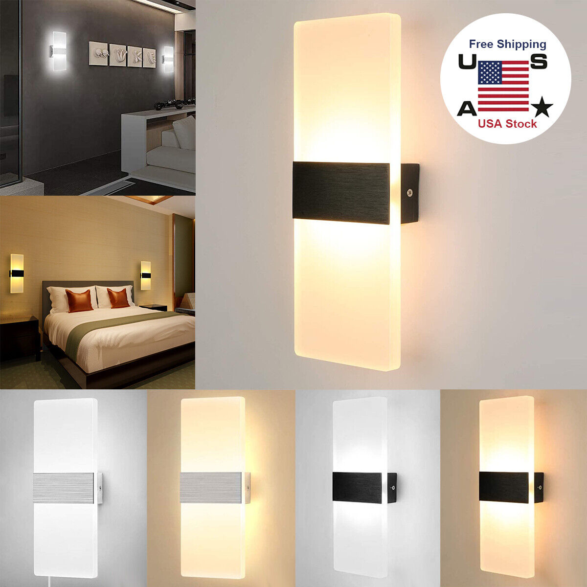 Modern LED Wall Lighting Up Down Cube Bedroom Sconce Lamp Fixture Indoor Outdoor