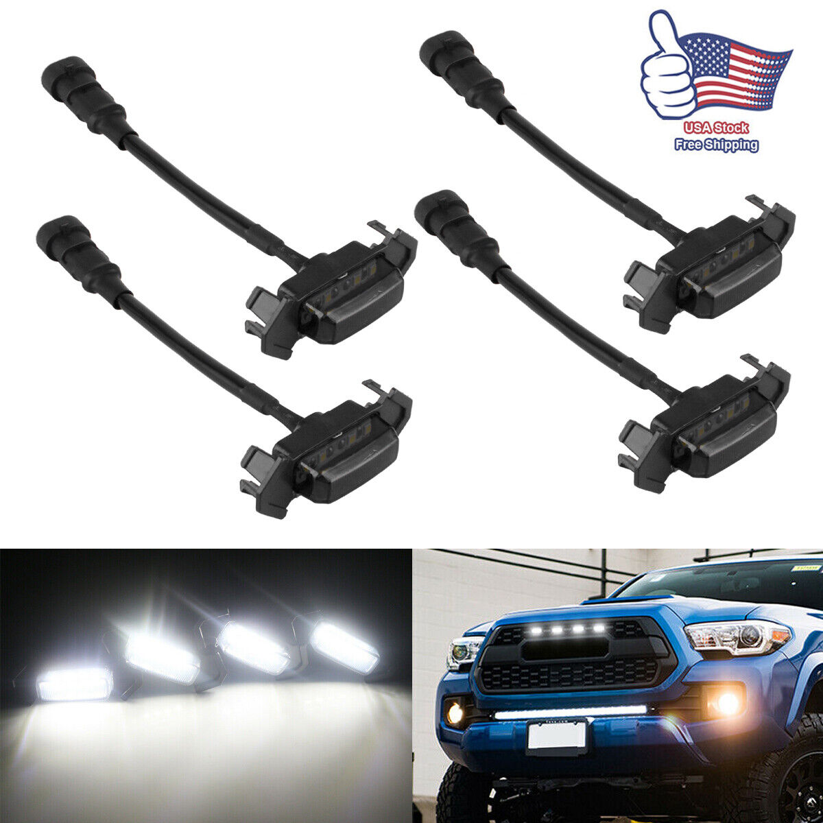 Smoke Lens White LED Front Grille Lights For 16-up Toyota Tacoma w/TRD Pro Grill