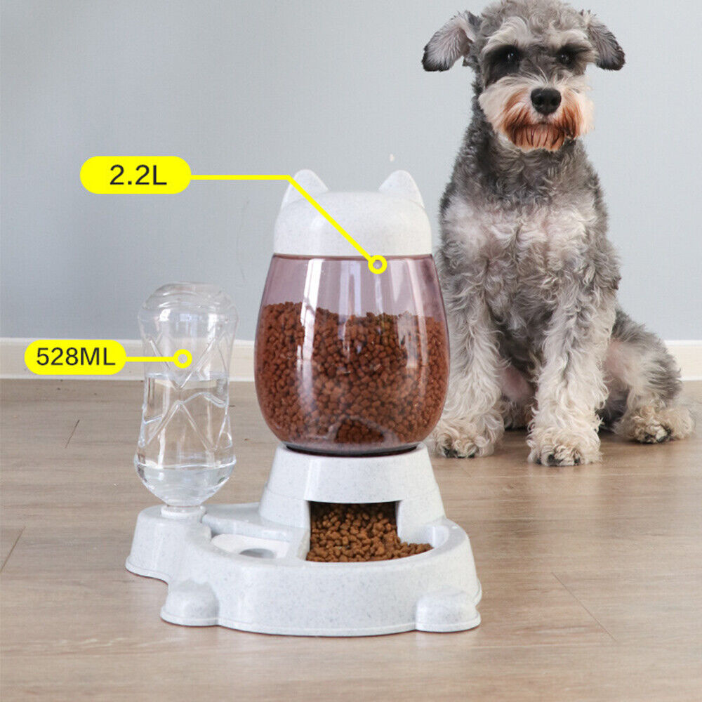 Automatic Pet Food Self Dispenser Dog Cat Rabbit Feeder Water Auto Dish 2 Bowls