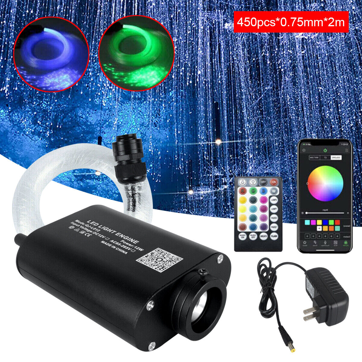 450X Car Headliner Roof Star Light Kit RGB LED Fiber Optic Bluetooth APP Control