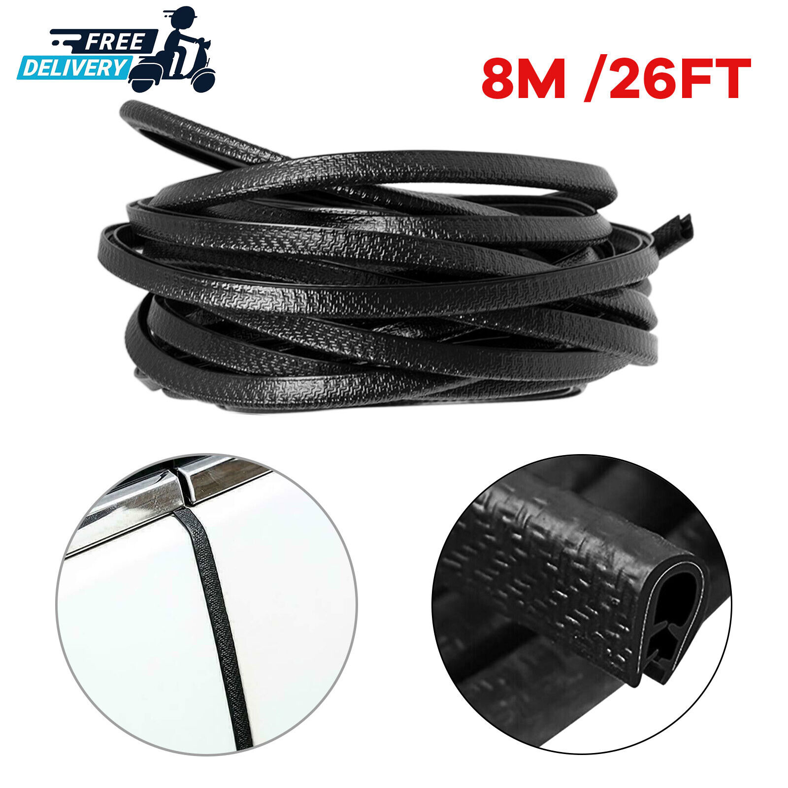 26ft C-Shape Car Door Edge Guard Molding Trim Rubber Edge Strip Seal Protector