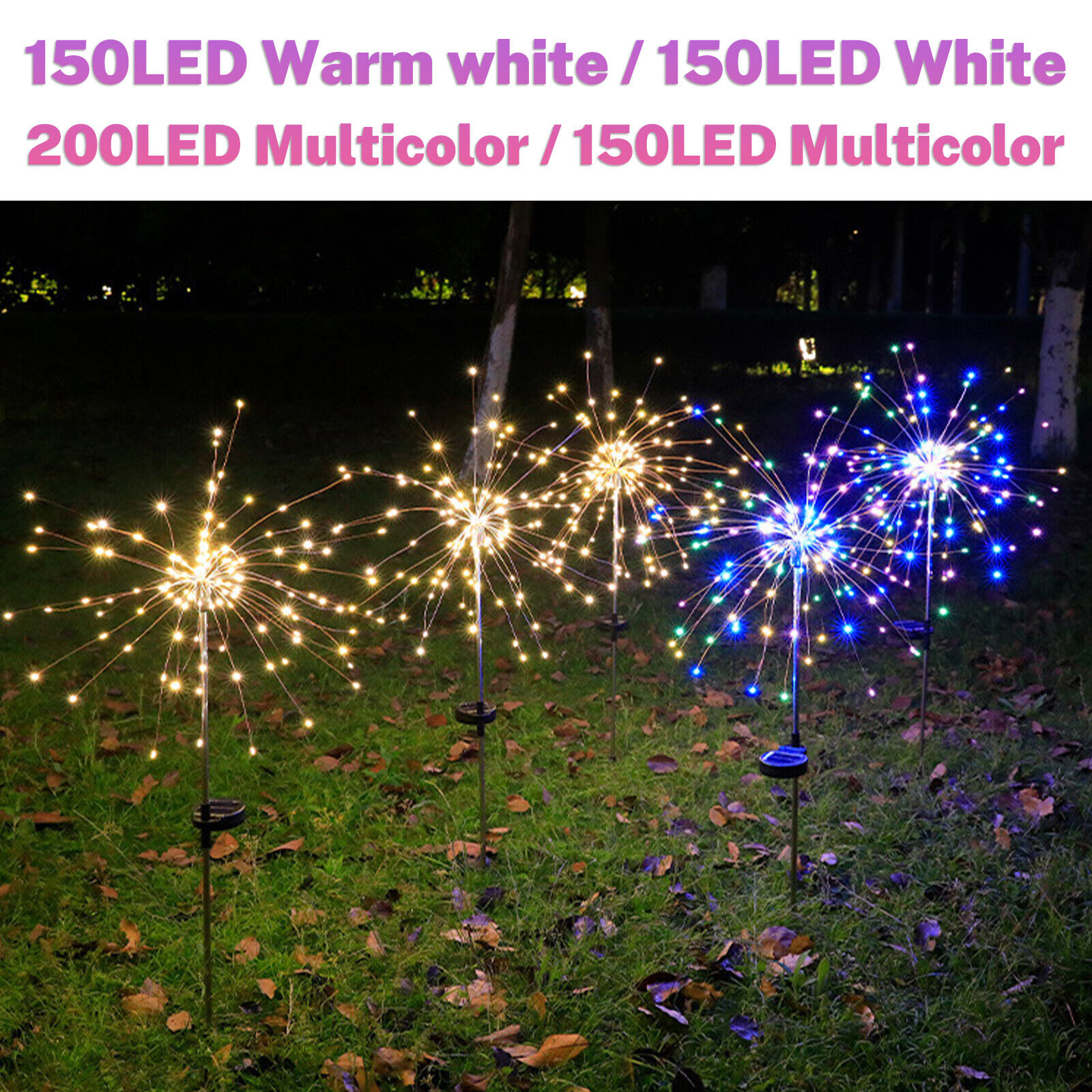 200 LED Solar Firework Lights Waterproof Outdoor Path Lawn Garden Decor Lamp