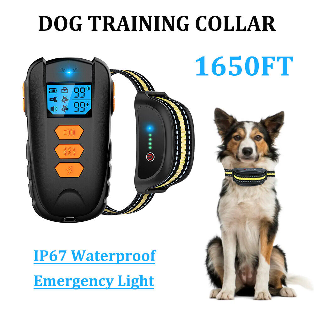 1650 FT Dog Training Collar Rechargeable w Remote Shock Pet Waterproof Trainer