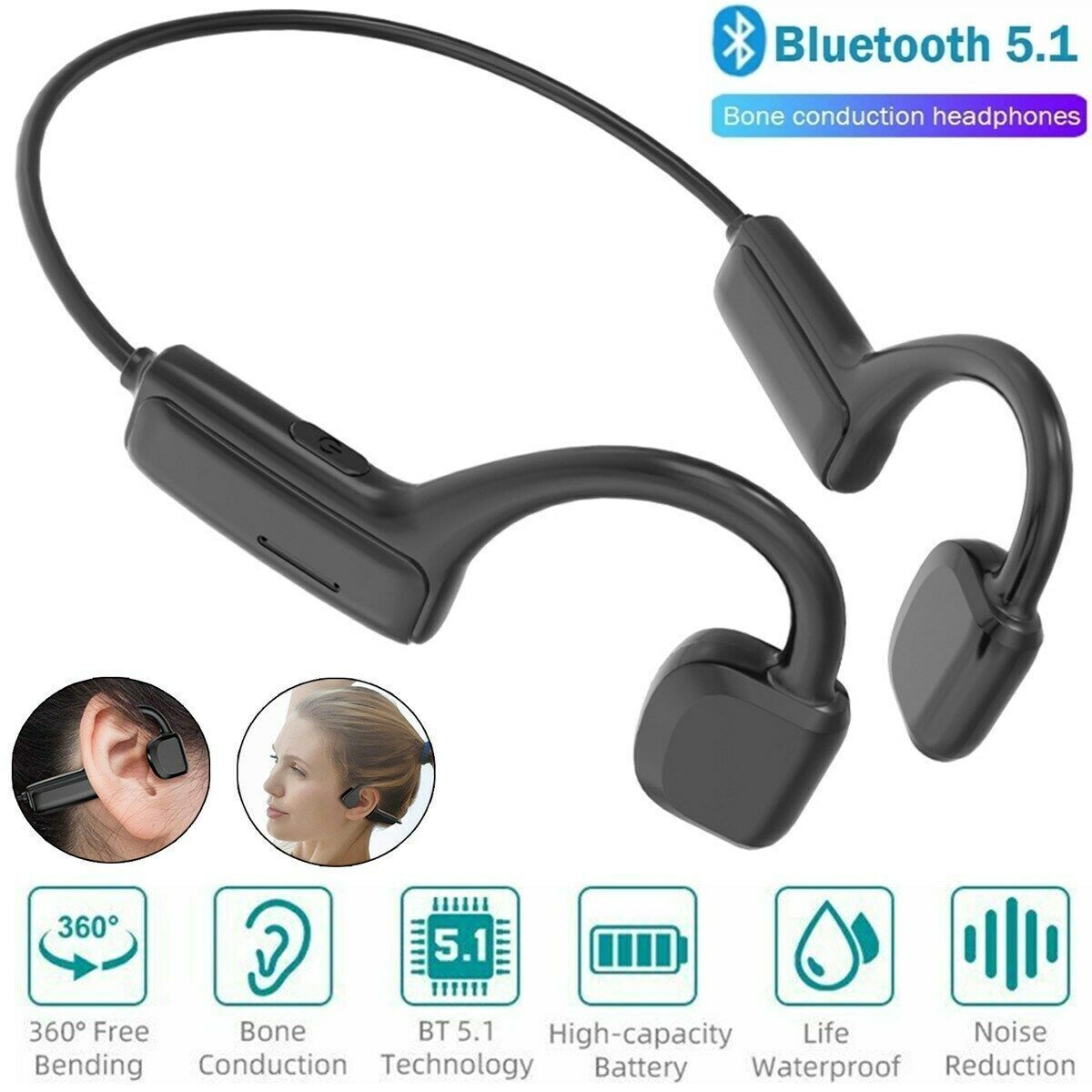 Bone Conduction Headphones Bluetooth 5.0 Wireless Headset Sport Running Headset