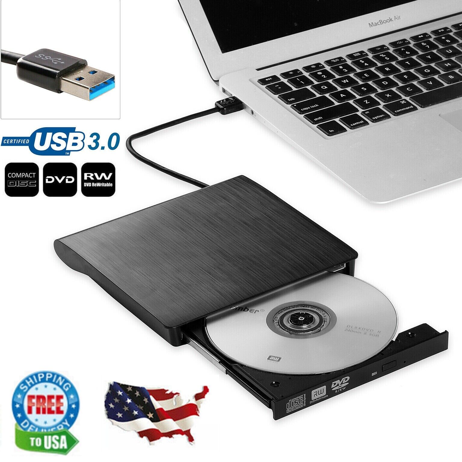 Slim USB 3.0 DVD RW CD Writer Drive Burner Reader External Player For Laptop PC