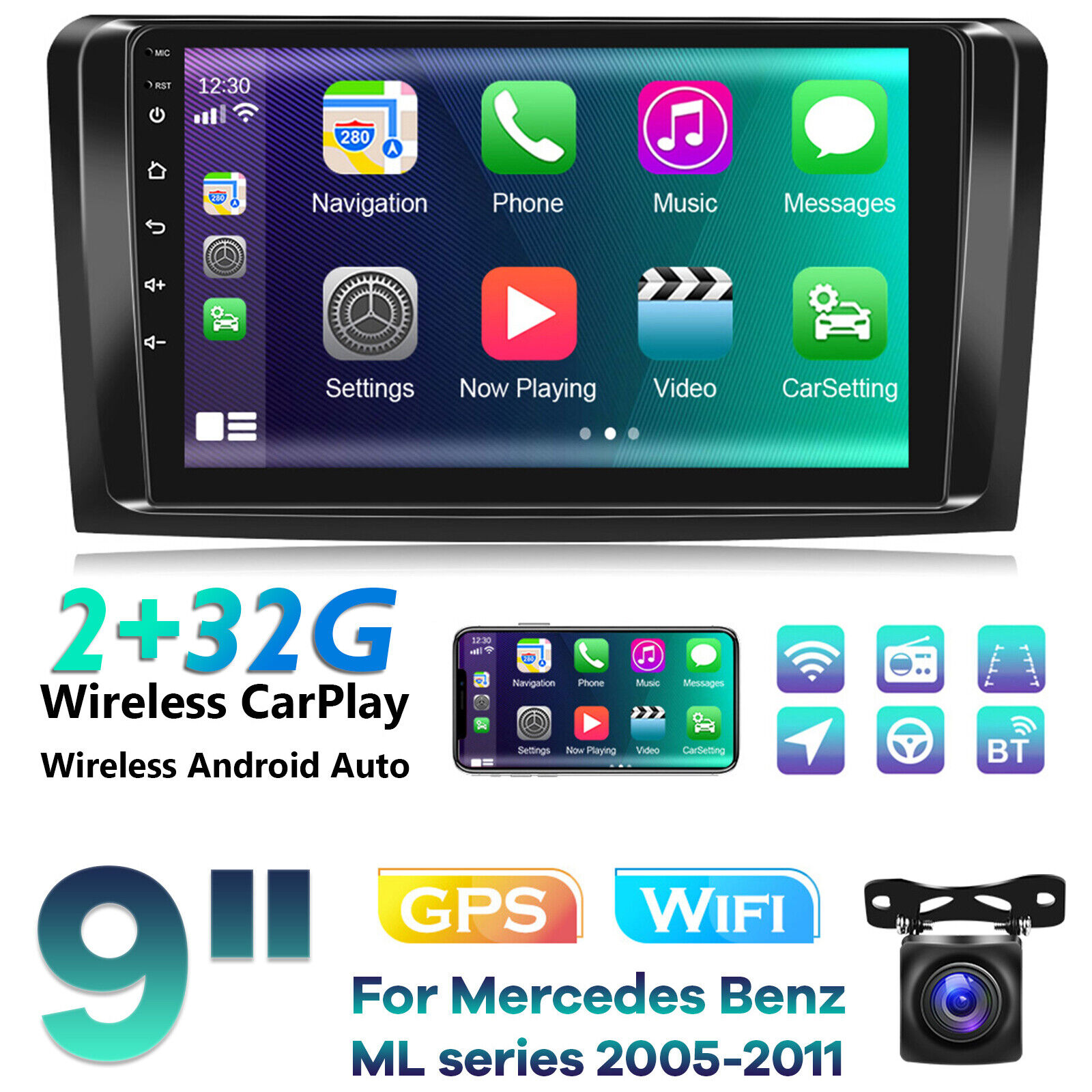 9" Android11 Car Radio GPS Stereo for Mercedes Benz ML-W164 ML350 GL-X164 GL500