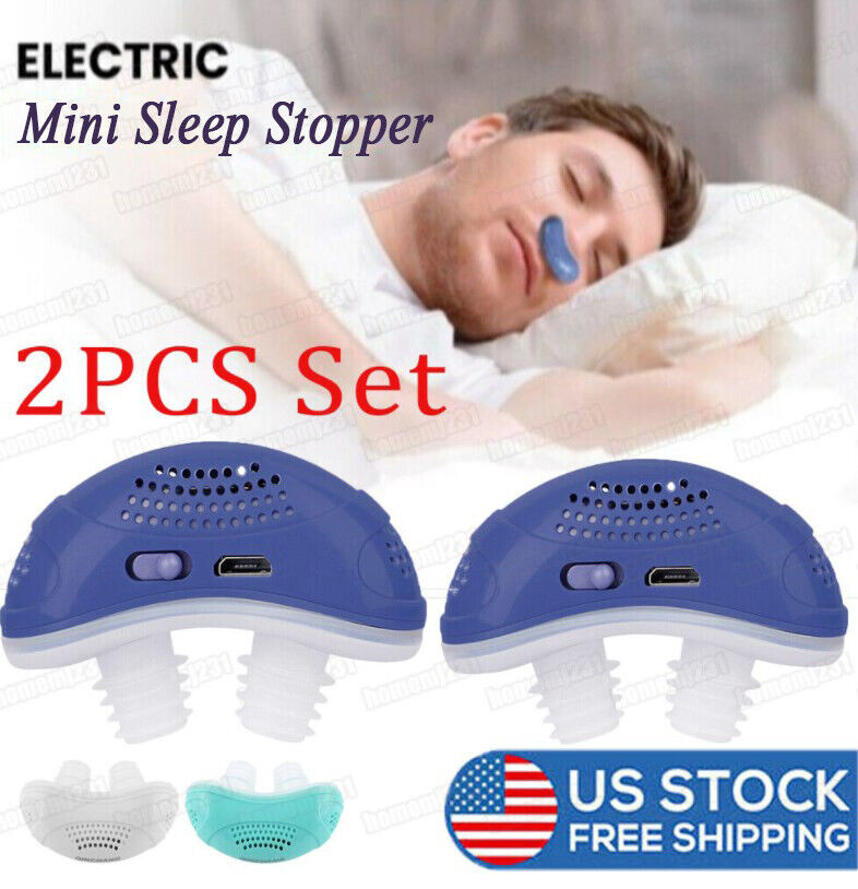 2X Electric Noise Anti Snoring Device Sleep Apnea Aid Stopper Micro Stop US