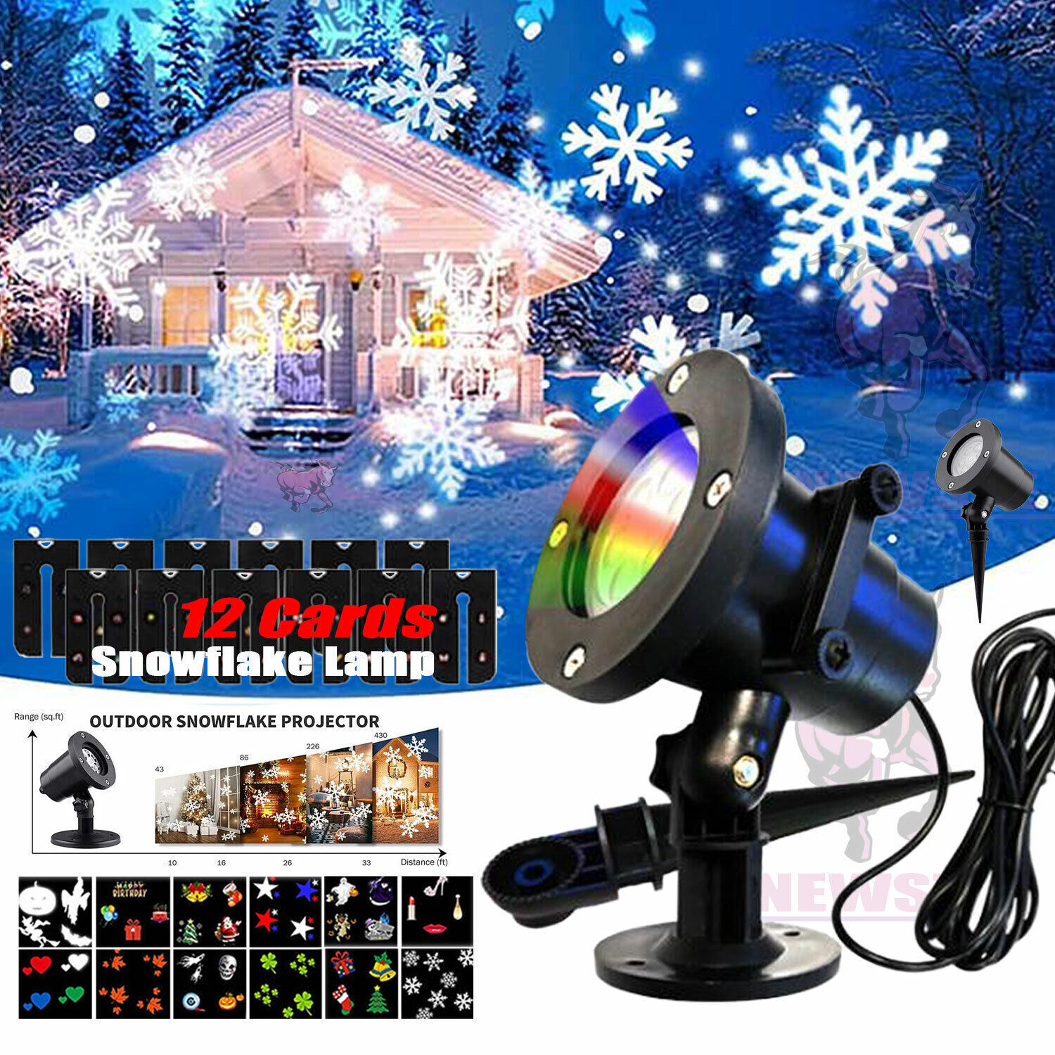 Christmas Projector Lights LED Laser Film Moving Indoor & Outdoor Landscape Lamp