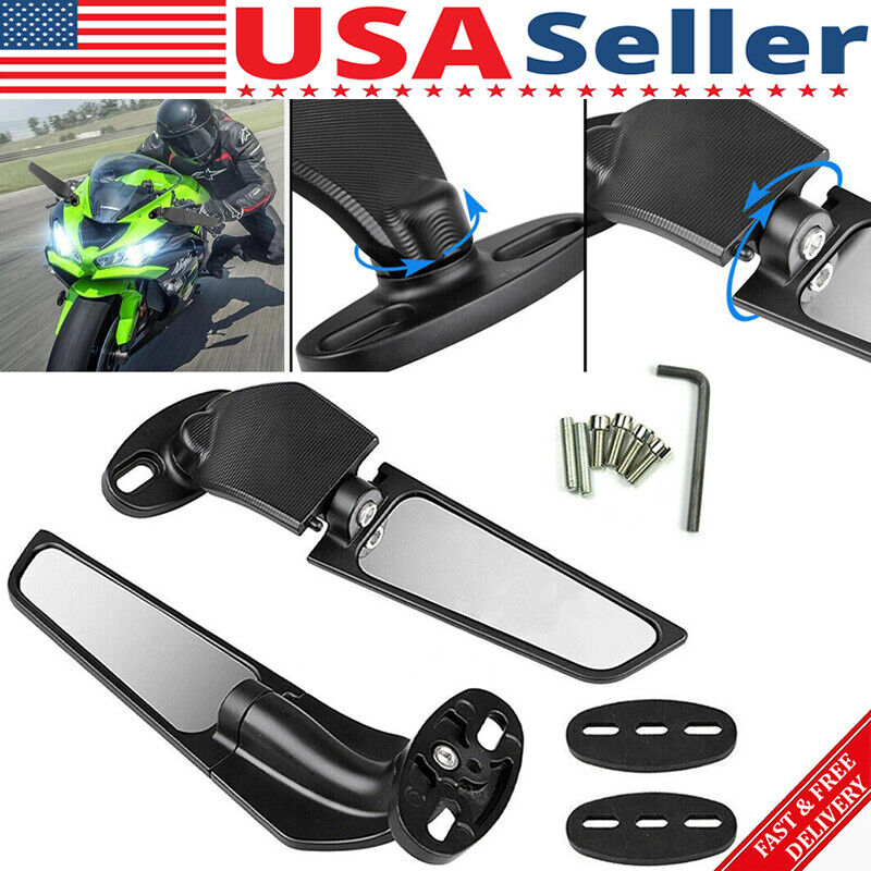 Adjustable Wind Swivel Wing Fin Rearview Side Mirror For BMW Honda Suzuki Yamaha