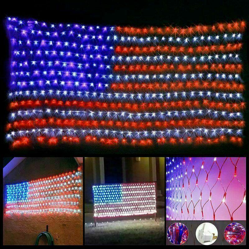 USA Independence Day Flag Lights 420 LED American Net String Light Hanging Yard