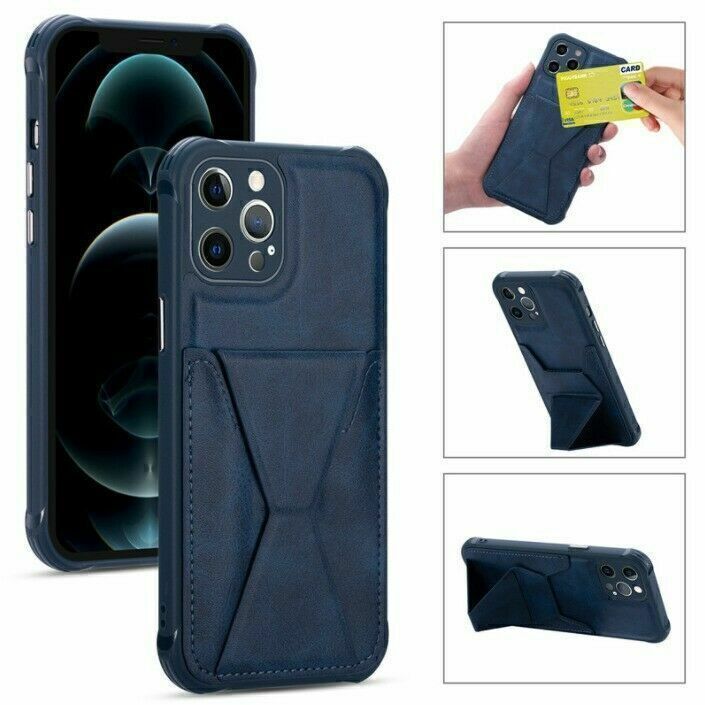 For iPhone 13 12 11 Pro Max Slim Leather Case Magnetic Holder Stand Card Cover