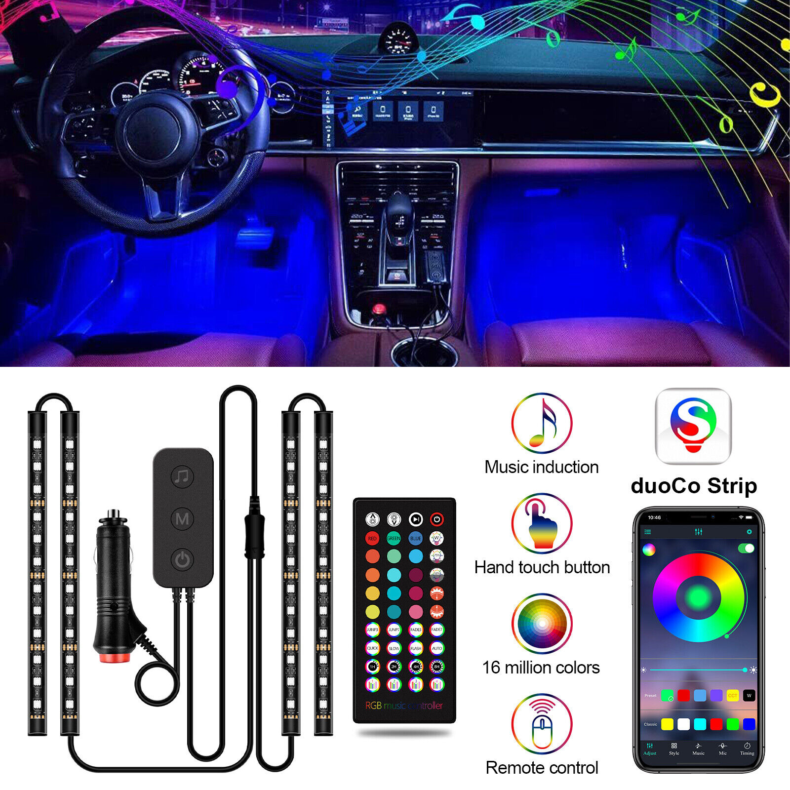 Premium RGB LED Strip Under Car Tube Underglow Underbody System Neon Light Kit