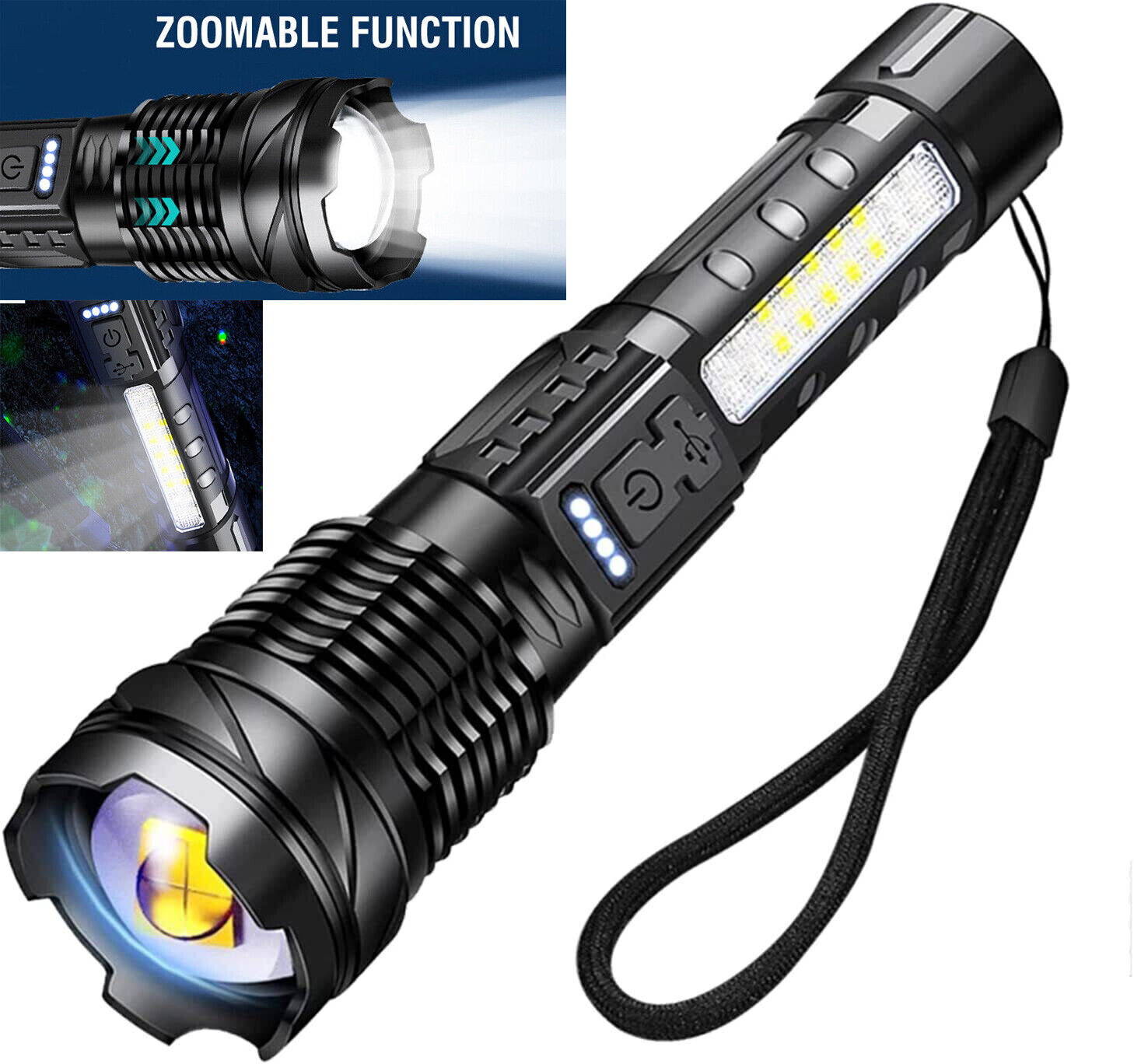 99000lm White Laser LED Flashlight 30W Tactical Torch Rechargeable Camping Work